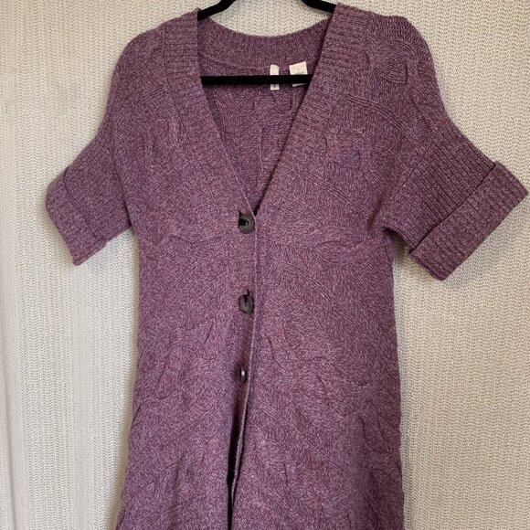 Moth Anthropologie Wool Blend Asymmetric Cardigan Purple Size Small Cozy Boho - Picture 5 of 10